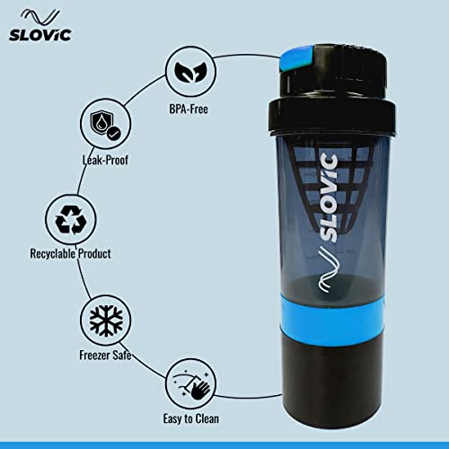 SLOVIC Leak-Proof Gym Shaker | Protein Shaker with Tornado Blender | BPA-Free | 500 ml with Extra Compartment | Pro-Shaker for Smoothly Mixing Any Supplement - Image 3