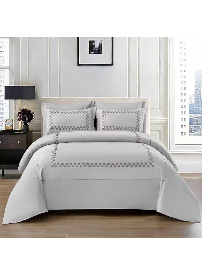 King Size Duvet Set, 6 Piece, Embroidered Design, Duvet 220x240 cm, Fitted Sheet 200x200 cm, Pillow Covers 50x75 cm