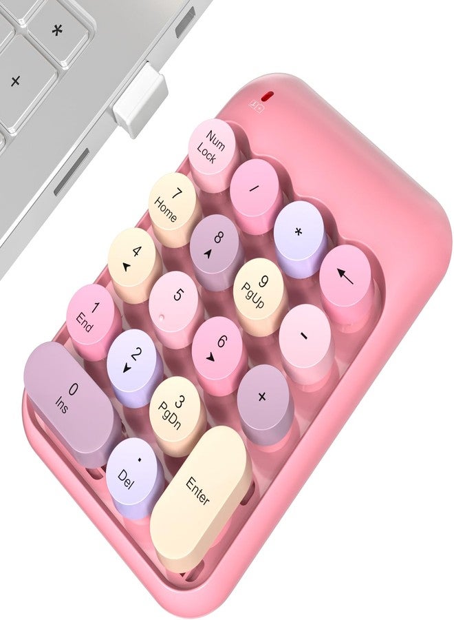 MOWUX Wireless Number Pads, Cute Colorful Numeric Keypad Numpad Portable 2.4 GHz Financial Accounting Number Keyboard Extensions, 10 Key Number Numpad for Laptop Desktop, PC (Pink Colorful) - Image 1