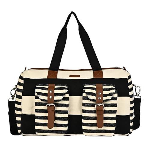 ENSAC Premium 15L Weekender Duffle Bag for Travel for Men and Women Made of Cotton/Jacquard with Cabin Holiday Bag with Non Detachable Shoulder Strap (Black-White) - Image 1