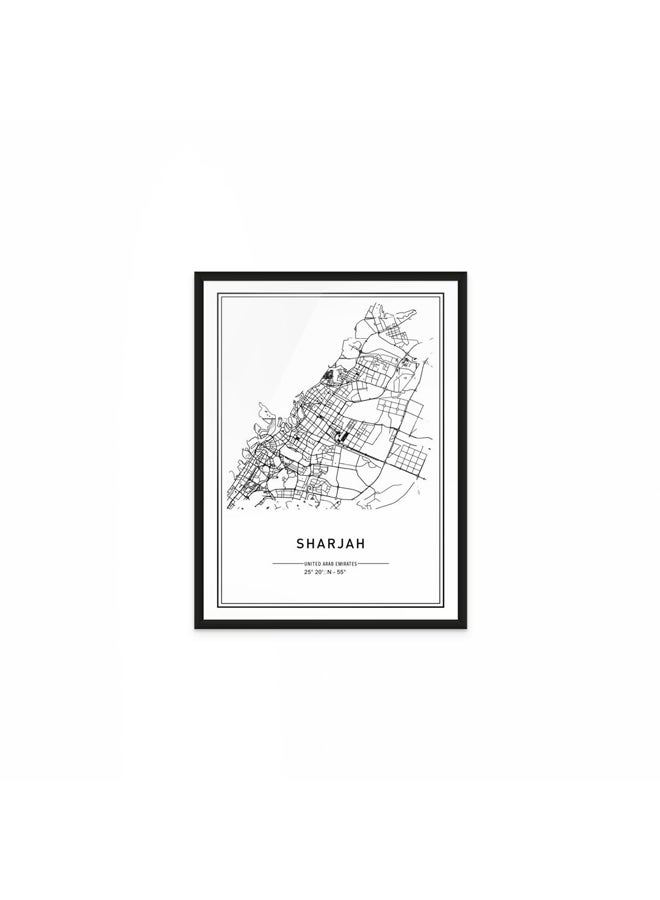 Art Decor Framed Fine Art Portrait Print of Sharjah City Map Wall Art Modern Urban Poster UAE Travel Gift Wall Décor for Living Room Bedroom Office - Image 1