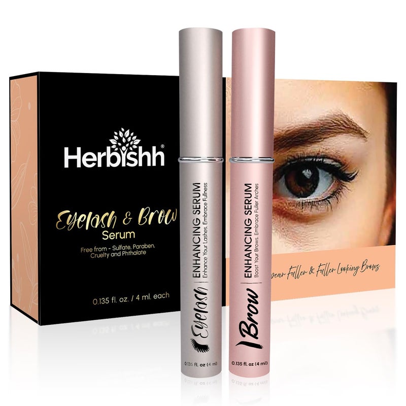 Herbishh Eyelash Eyebrow Enhancing Serum Nourishing Duo for FullerLooking Lashes Brows Safe for Lash Extensions FragranceFree TravelFriendly Duo 0135 fl oz each - Image 1