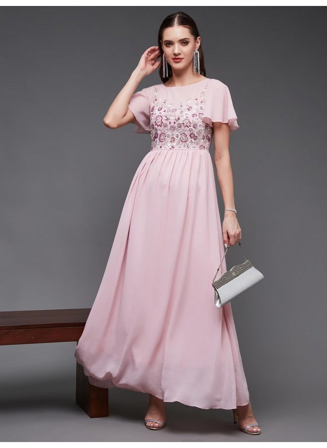Miss Chase - Miss Chase Women's Embellished Gathered Maxi Dress(MCSS23D98-31-199-04, Pink, M) - Image 1
