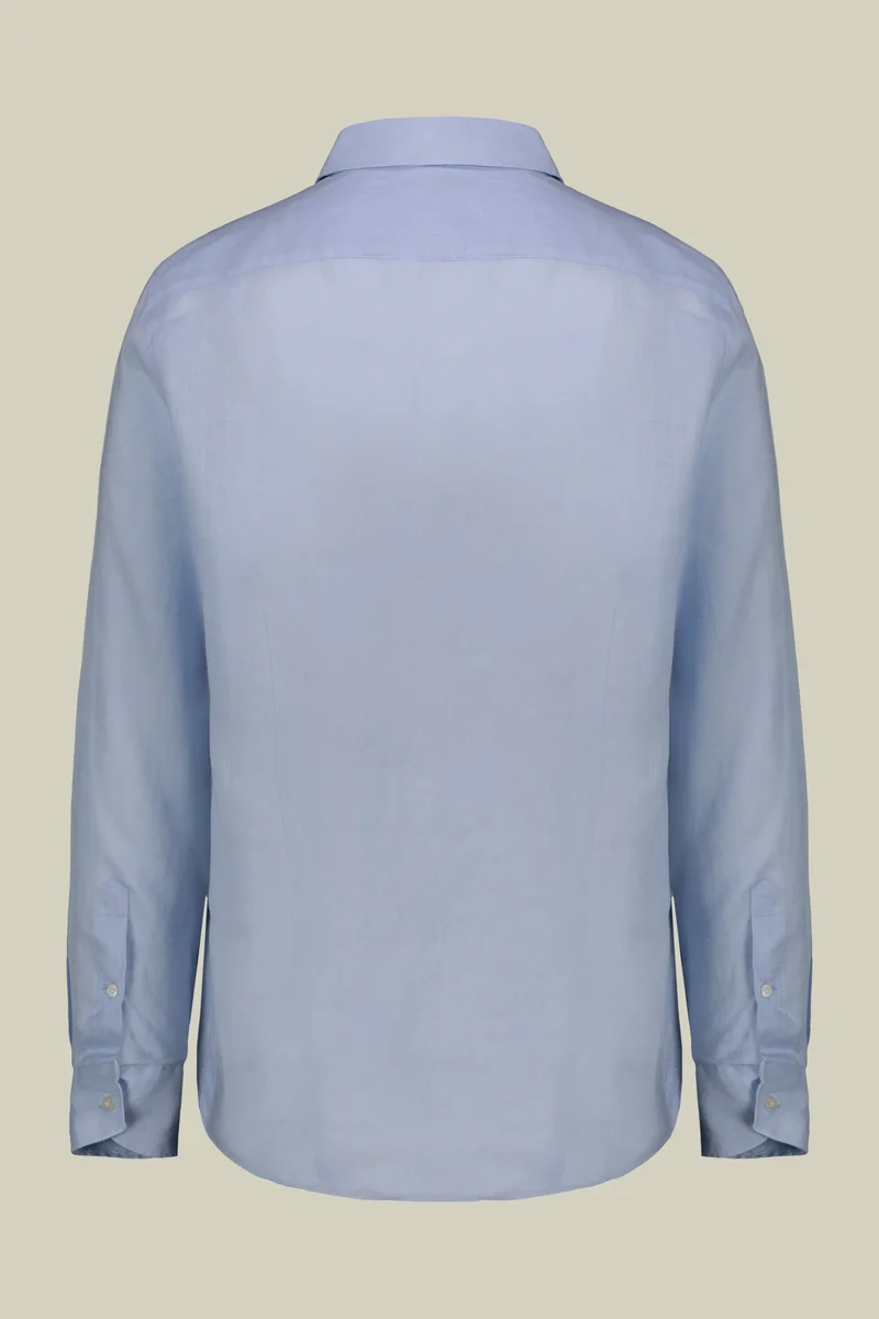 دوبل غانغر Men's casual shirt with classic collar, 100% linen - Sky