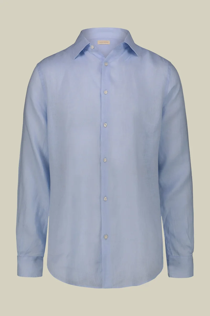 Men's casual shirt with classic collar, 100% linen - Sky