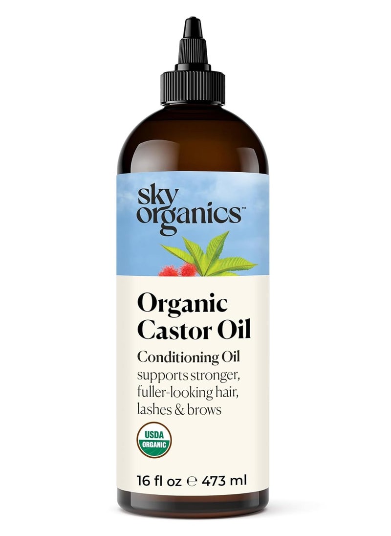 Sky Organics زيت الخروع العضوي من Sky Organics (16 أونصة) معتمد من وزارة الزراعة الأمريكية، نقي بنسبة 100%، معصور على البارد، خالٍ من الهكسين، يعزز نمو الشعر، يُستخدم مع عبوة زيت الخروع  - Image 1