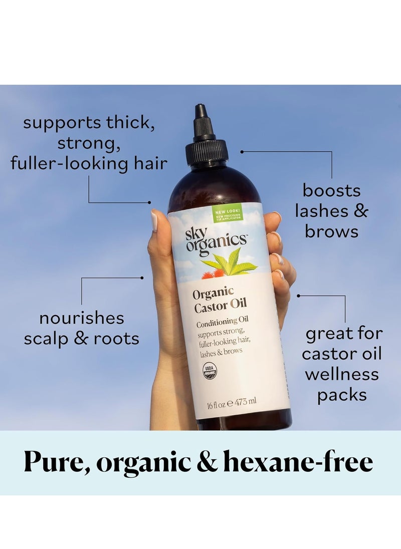 Sky Organics زيت الخروع العضوي من Sky Organics (16 أونصة) معتمد من وزارة الزراعة الأمريكية، نقي بنسبة 100%، معصور على البارد، خالٍ من الهكسين، يعزز نمو الشعر، يُستخدم مع عبوة زيت الخروع  - Image 3