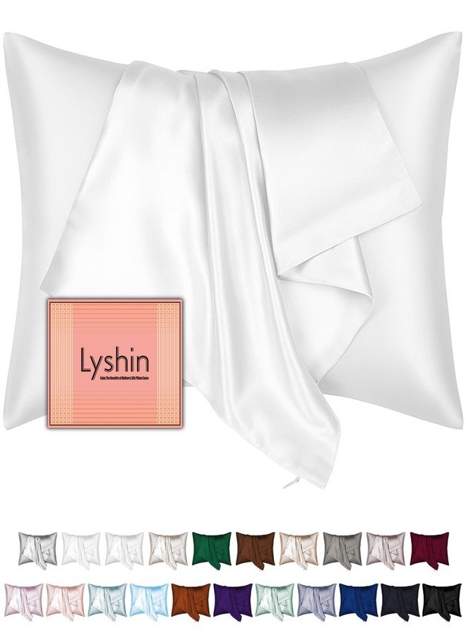 LYSHIN Mulberry Silk Pillow Cases Standard Size with Hidden Zipper, Ultra Smooth and Soft Breathable Cooling Silk Satin Pillowcase for Hair and Skin, Gifts for Women Men (Pure White, 20x26 Inches, 1 Pack) - Image 1