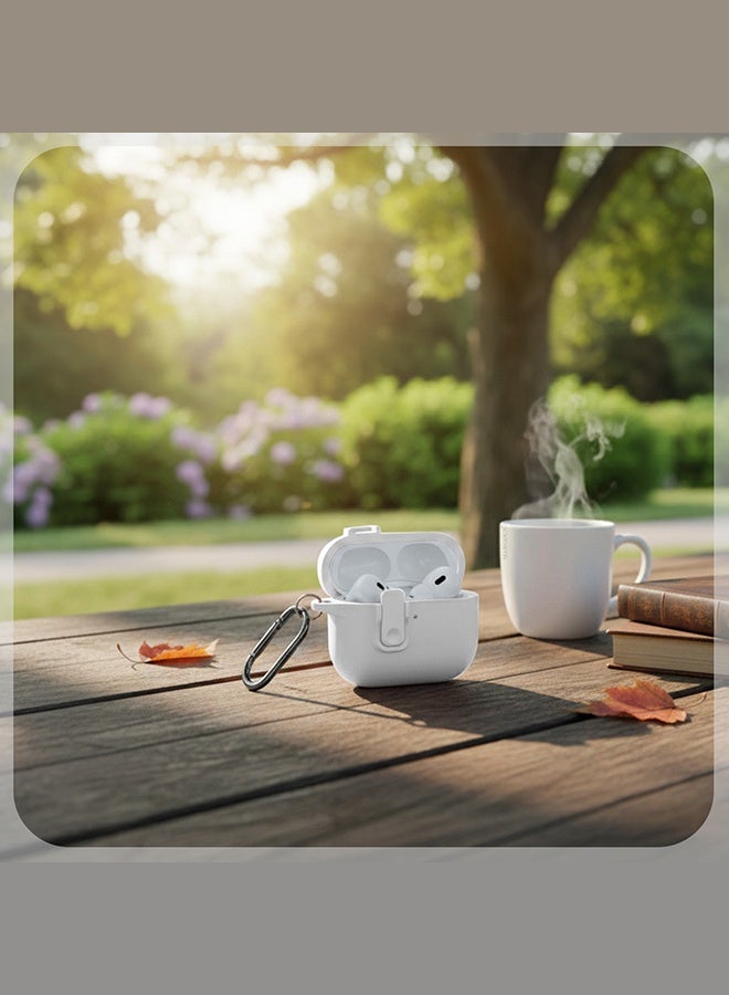 CATANES Leather Case for AirPods Pro 3 - with Secure Snap Lid and Keychain Loop - White - Image 3