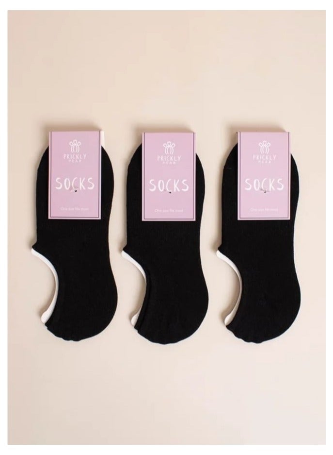 Prickly Pear Pack Of 3 Basic No Show Non Slip Ankle Socks Black