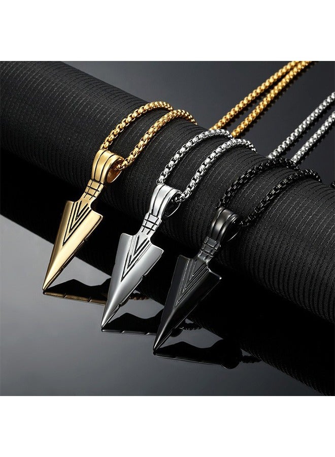 3 Piece Stainless Steel Hypoallergenic Triangle Pendant Necklace for Men Boys, Metal Cool Arrowhead Pendant Chain Necklaces Set (Silver/Gold/Black)  - Image 5