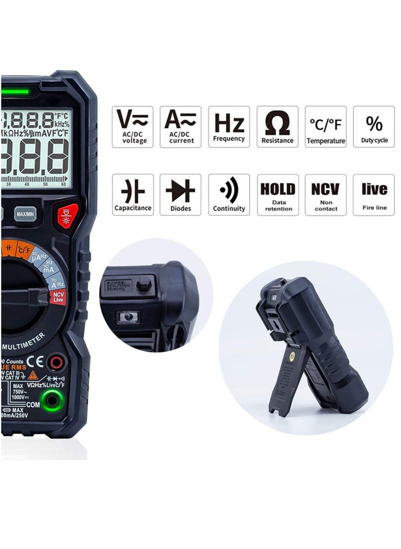 Generic Digital Multimeter TRMS 6000 Counts Ohmmeter Auto-Ranging Fast Accurately Measures Voltage Current Amp Resistance Diodes Continuity Duty-Cycle Capacitance Temperature for Automotive (HT118A)  - Image 4