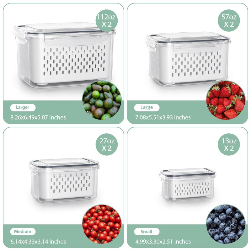 Anysig Fruit Storage Containers for Fridge with Removable Colander, 8 Pack Fruit Containers for Fridge with 2 Function Divider Plate, Airtight Storage Container to Keep Berry Fruit Fresh, Dishwasher Safe - Image 3