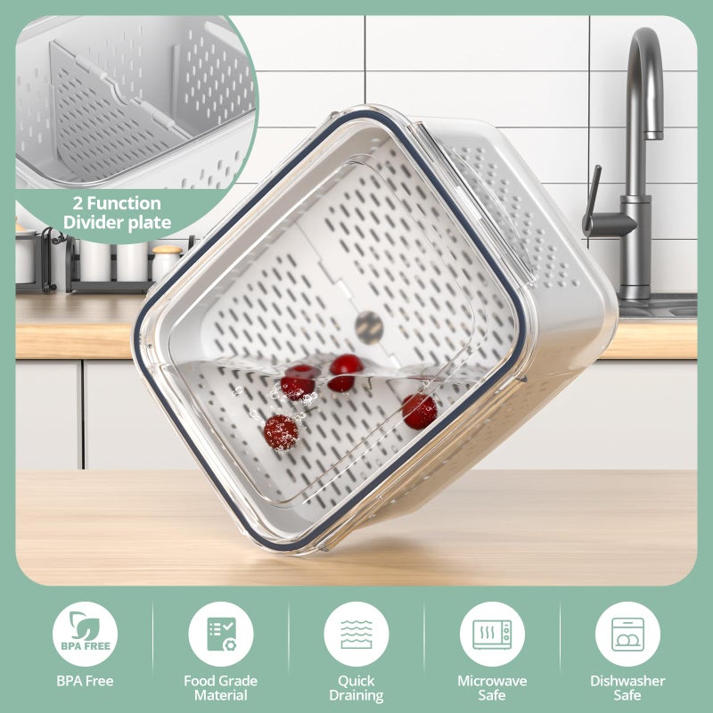 Anysig Fruit Storage Containers for Fridge with Removable Colander, 8 Pack Fruit Containers for Fridge with 2 Function Divider Plate, Airtight Storage Container to Keep Berry Fruit Fresh, Dishwasher Safe - Image 2