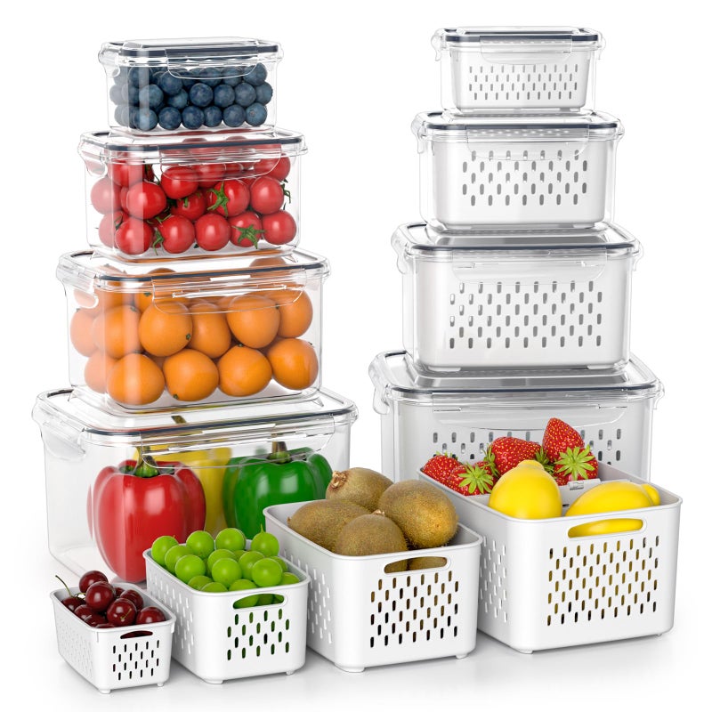 Anysig Fruit Storage Containers for Fridge with Removable Colander, 8 Pack Fruit Containers for Fridge with 2 Function Divider Plate, Airtight Storage Container to Keep Berry Fruit Fresh, Dishwasher Safe - Image 1