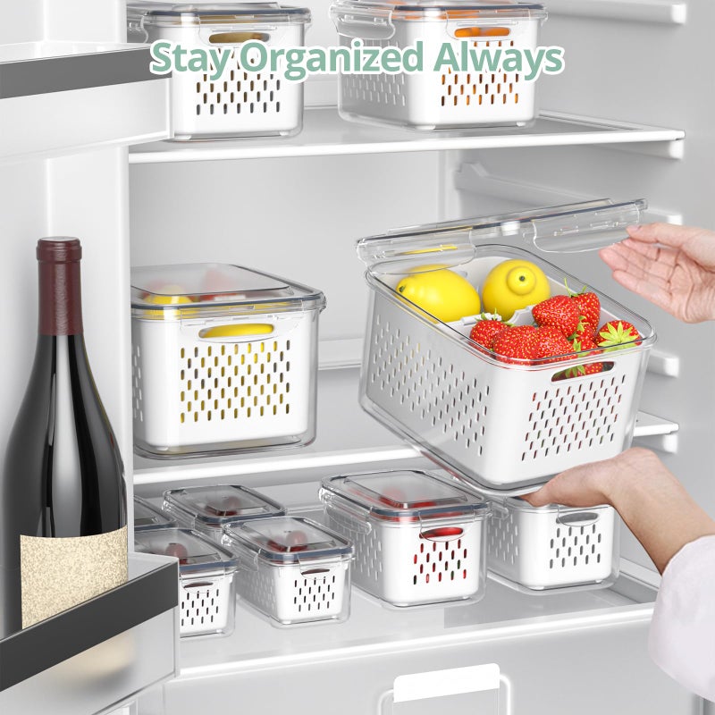 Anysig Fruit Storage Containers for Fridge with Removable Colander, 8 Pack Fruit Containers for Fridge with 2 Function Divider Plate, Airtight Storage Container to Keep Berry Fruit Fresh, Dishwasher Safe - Image 5
