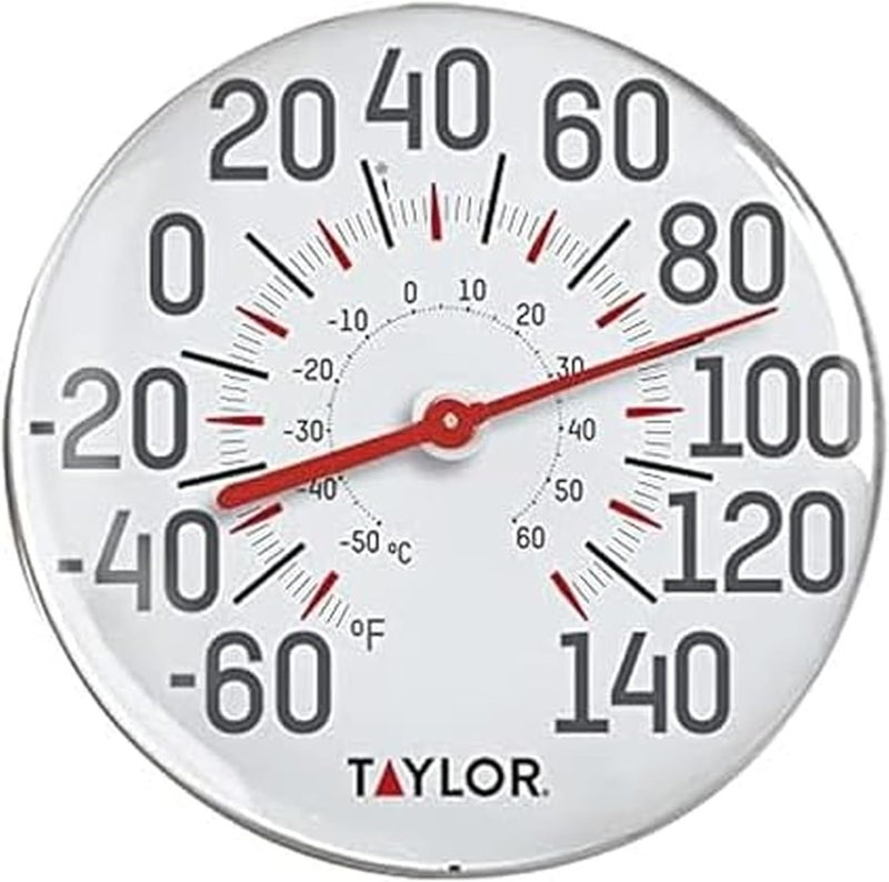 Taylor Metal Wall Indoor Outdoor Thermometer, Wireless Thermometer with Easy to Read Large Numbers for Patio, Pool, and Indoor Areas, 12-inch, White - Image 1