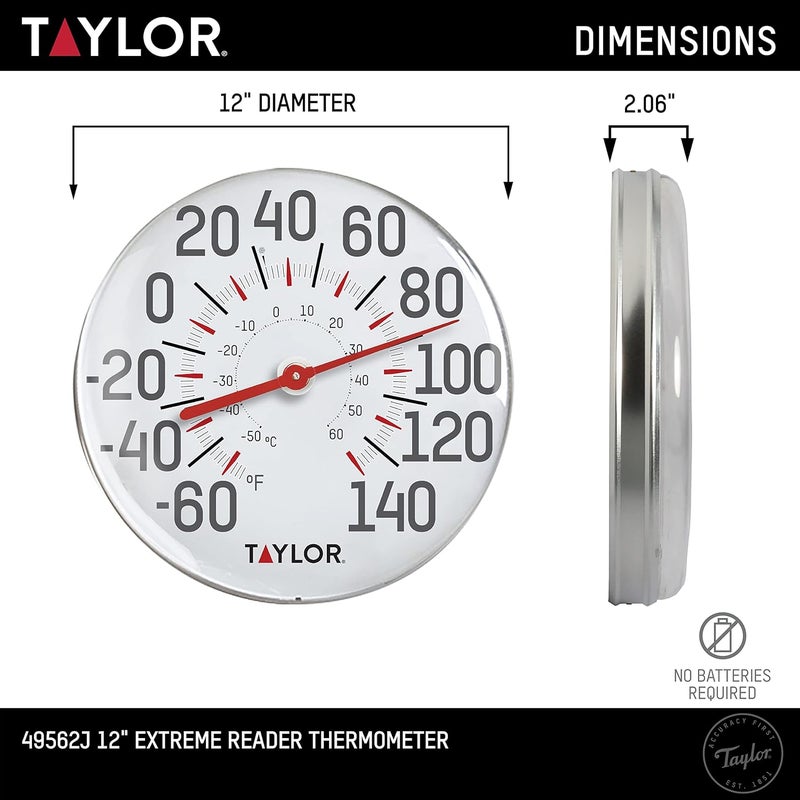 Taylor Metal Wall Indoor Outdoor Thermometer, Wireless Thermometer with Easy to Read Large Numbers for Patio, Pool, and Indoor Areas, 12-inch, White - Image 3