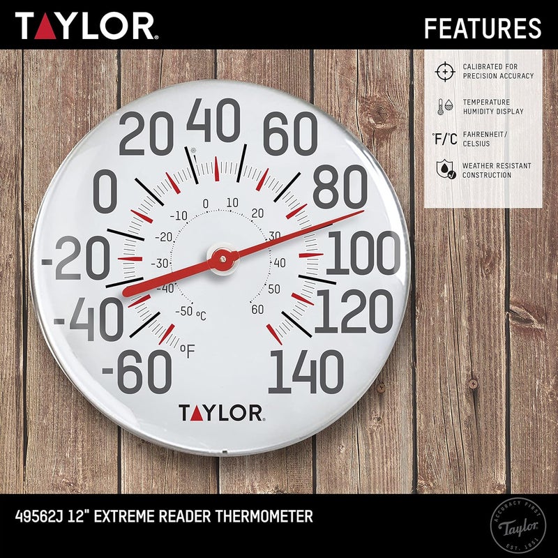 Taylor Metal Wall Indoor Outdoor Thermometer, Wireless Thermometer with Easy to Read Large Numbers for Patio, Pool, and Indoor Areas, 12-inch, White - Image 2