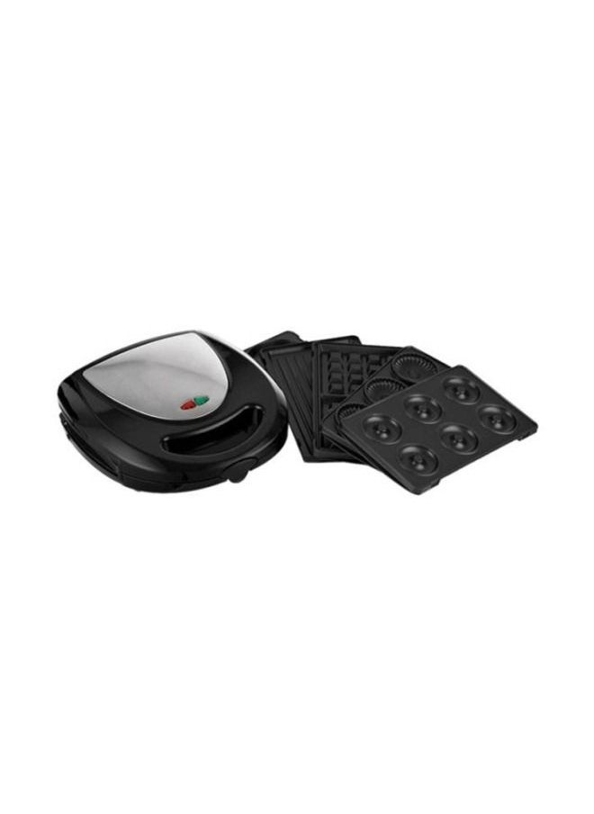 7-in-1 Multi-Purpose Snack Sandwich Heater with Removable Plates 760 Watt Black