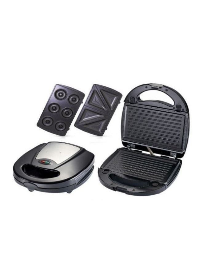 7-in-1 Multi-Purpose Snack Sandwich Heater with Removable Plates 760 Watt Black