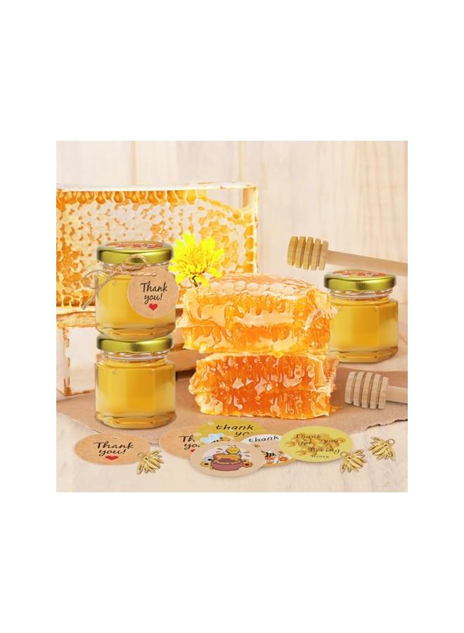 The Bros 24Pack 1.5oz Mini Hexagon Honey Jars with Wooden Dippers – Glass Honey Jars with Gold Lids, Tags, Stickers, Bee Pendants & 12m Twine – Perfect for Baby Showers, Wedding & Party Favors - Image 5