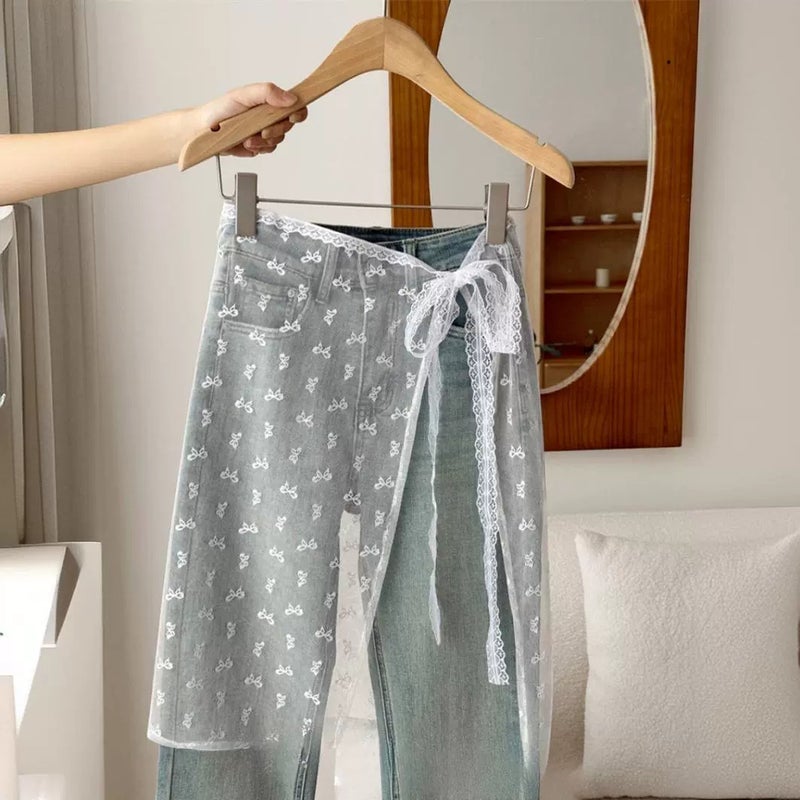 Korean Floral Lace Layering Skirt White Butterfly - Image 4
