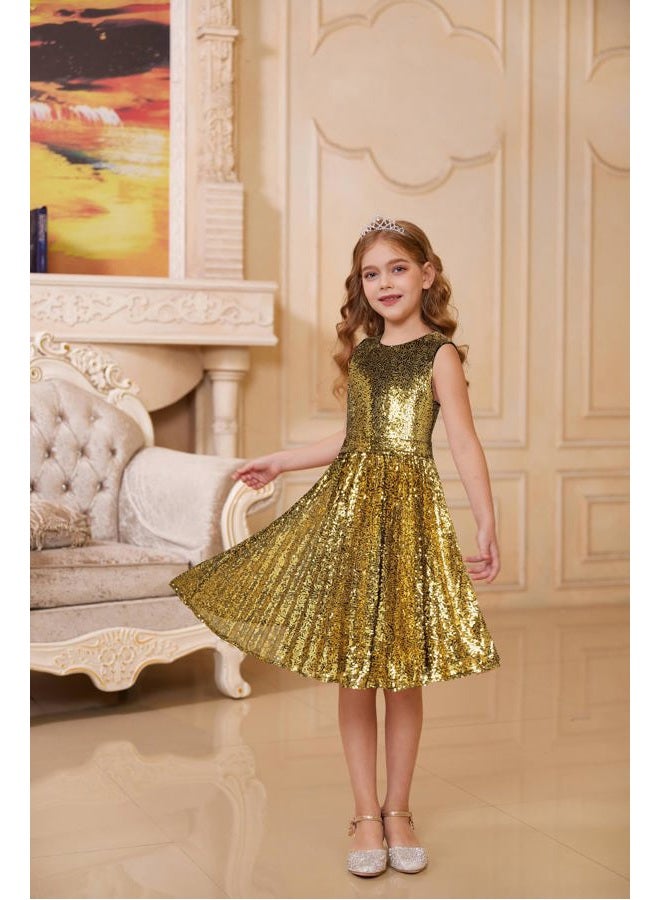 GRACE KARIN Girls Sequin Dress Sleeveless Prom Party Formal Graduations Fancy Tween Girls Dresses Size 5-12, Black Golden, 7-8 Years - Image 2