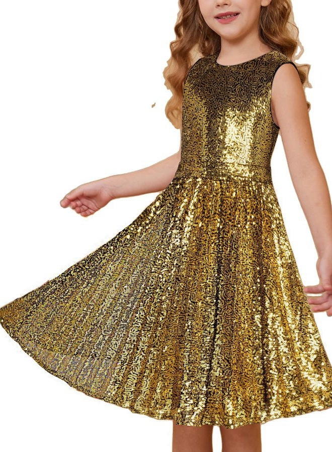 GRACE KARIN Girls Sequin Dress Sleeveless Prom Party Formal Graduations Fancy Tween Girls Dresses Size 5-12, Black Golden, 7-8 Years - Image 1