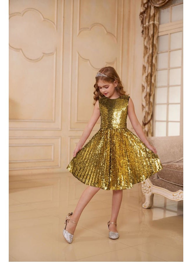 GRACE KARIN Girls Sequin Dress Sleeveless Prom Party Formal Graduations Fancy Tween Girls Dresses Size 5-12, Black Golden, 7-8 Years - Image 3