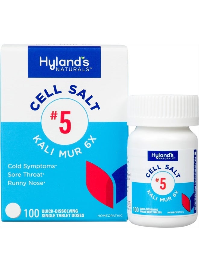 Hyland's No. 5 Cell Salt Kali Mur 6X Tablets, Cold Medicine and Sore Throat Relief, Natural Treatment of Colds, Sore Throats, Runny Nose, and Burns, Quick Dissolving Tablets, 100 Count  - Image 1