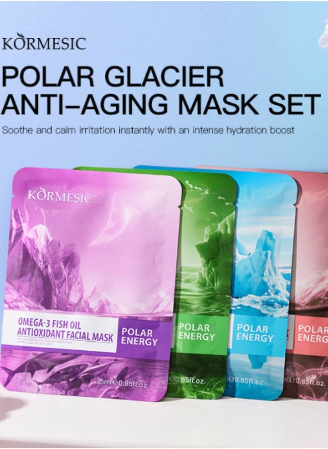 Kormesic 5Pcs Cleansing Whitening and Hydrating Mask Mask Beauty Moisturizing Hydrating Nourishing Deep Cleansing Pores Anti-aging Skin Care Mask Multi-pack Contains Glacier Water Mask Antarctic Krill Mask Fish Oil Mask Polar Blue Algae Mask Arctic Mud Mask  - Image 3