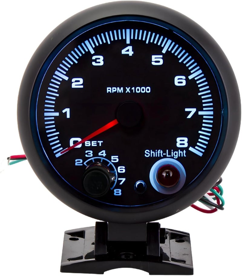 Blue Led 12V Tachometer With Shift Light, Universal Rpm Gauge, 3.7 X 3.7 In, Adjustable Settings, Black - Image 1
