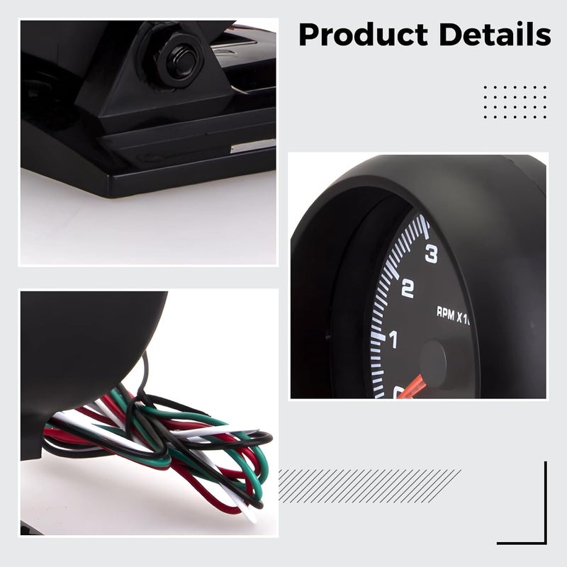 Blue Led 12V Tachometer With Shift Light, Universal Rpm Gauge, 3.7 X 3.7 In, Adjustable Settings, Black - Image 3