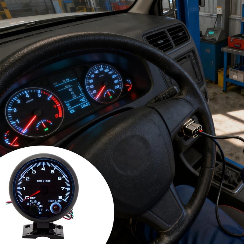 Blue Led 12V Tachometer With Shift Light, Universal Rpm Gauge, 3.7 X 3.7 In, Adjustable Settings, Black - Image 4