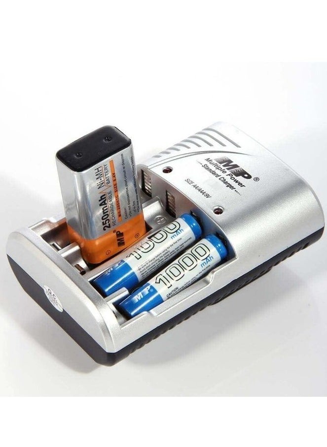 أم بي مواصفات شاحن بطارية سوبر للكاميرات والأجهزة، MP-908 AA/AAA 9V Ni-MH/Ni-CD شاحن بطارية فضي  - Image 3