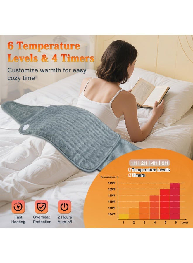 XiuWoo Heating Pad for Back Pain Relief, Large Electric Heating Pad for Period Cramps with Belt, 6 Heats Levels & 4 Timers, Auto Shut Off, Machine Washable, Gifts for Women Men Mom Dad - Image 5