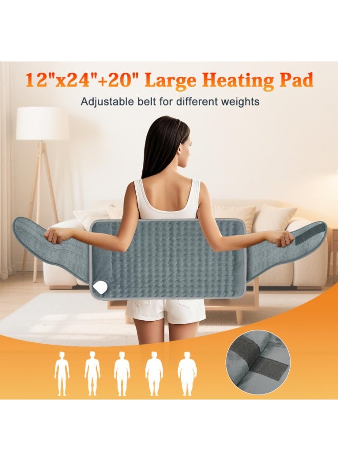 XiuWoo Heating Pad for Back Pain Relief, Large Electric Heating Pad for Period Cramps with Belt, 6 Heats Levels & 4 Timers, Auto Shut Off, Machine Washable, Gifts for Women Men Mom Dad - Image 4