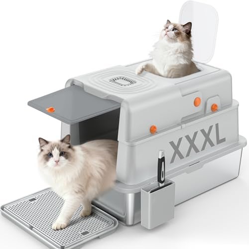 Soulbond XXXL Stainless Steel Litter Box with Lid, 27.5" L x 19.7" W x 16.5" H Large Covered Metal Jumbo Cat Litter Box Enclosed for Large and Multi-Cat Families, Easy to Clean - Image 1