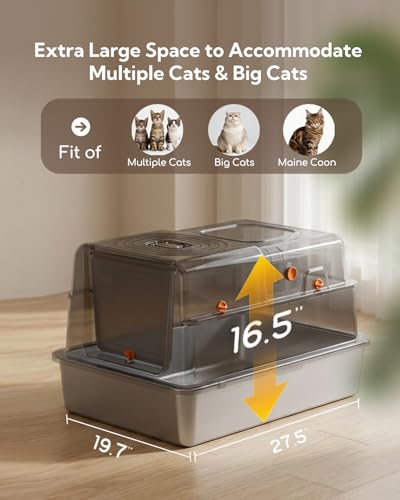 Soulbond XXXL Stainless Steel Litter Box with Lid, 27.5" L x 19.7" W x 16.5" H Large Covered Metal Jumbo Cat Litter Box Enclosed for Large and Multi-Cat Families, Easy to Clean - Image 2
