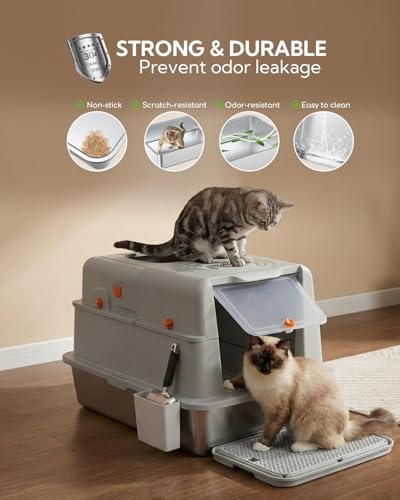 Soulbond XXXL Stainless Steel Litter Box with Lid, 27.5" L x 19.7" W x 16.5" H Large Covered Metal Jumbo Cat Litter Box Enclosed for Large and Multi-Cat Families, Easy to Clean - Image 5