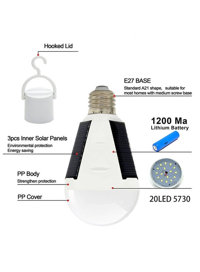 NIBEMINENT 7W LED IP65 Rechargeable Solar Emergency Bulb With Hook White  - Image 3