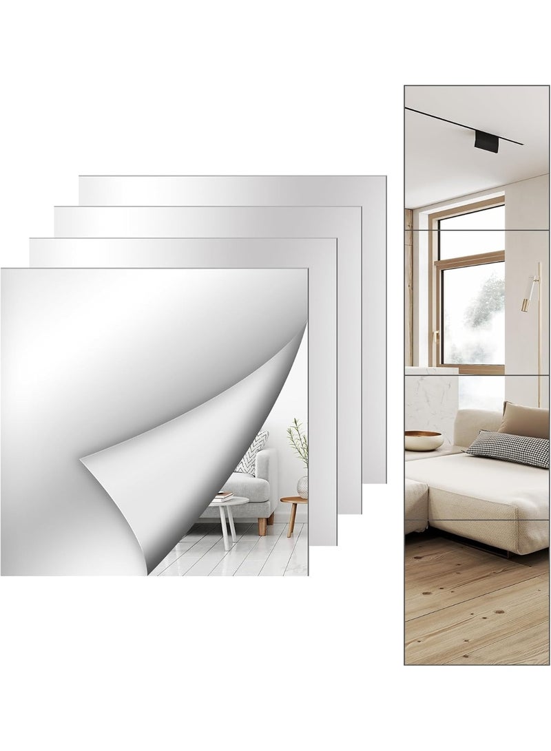 مجموعة من 4 مرايا حائط كاملة الطول، بلاط مرايا أكريليك 30 × 20 سم، صفائح مرايا بلاستيكية مرنة مقاومة للكسر لغرفة النوم أو المنزل أو صالة الألعاب الرياضية أو الباب - Image 1