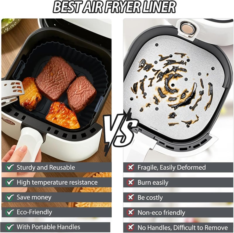 Komzon Air Fryer Silicone Liners 3 PCS, Airfryer Liners Reusable, Silicone Air Fryer Basket Liners 9Inch, Food Grade Air Fryer Accessories Replacement of Flammable Disposable Parchment Paper for oven - Image 4