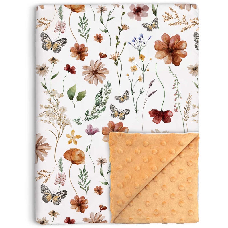 Buerhanerry Loyoot Wildflower Baby Blanket for Girls, Boho Flower Toddler Soft Minky Blanket with Double Layer Dotted Backing, Nursery Newborn Baby Receiving Blanket Butterfly Flower Garden, 30"x40" - Image 1