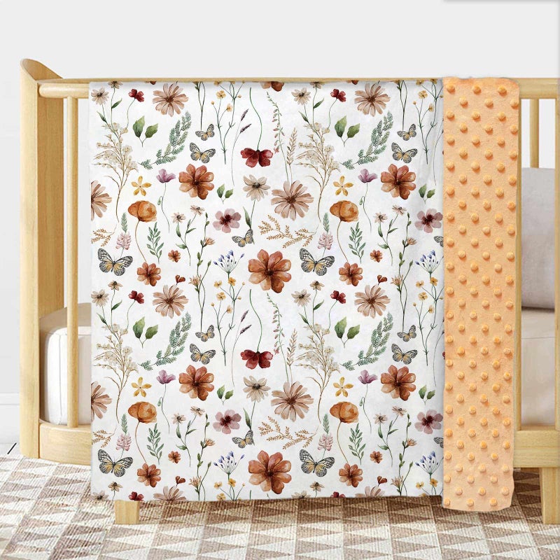 Buerhanerry Loyoot Wildflower Baby Blanket for Girls, Boho Flower Toddler Soft Minky Blanket with Double Layer Dotted Backing, Nursery Newborn Baby Receiving Blanket Butterfly Flower Garden, 30"x40" - Image 2