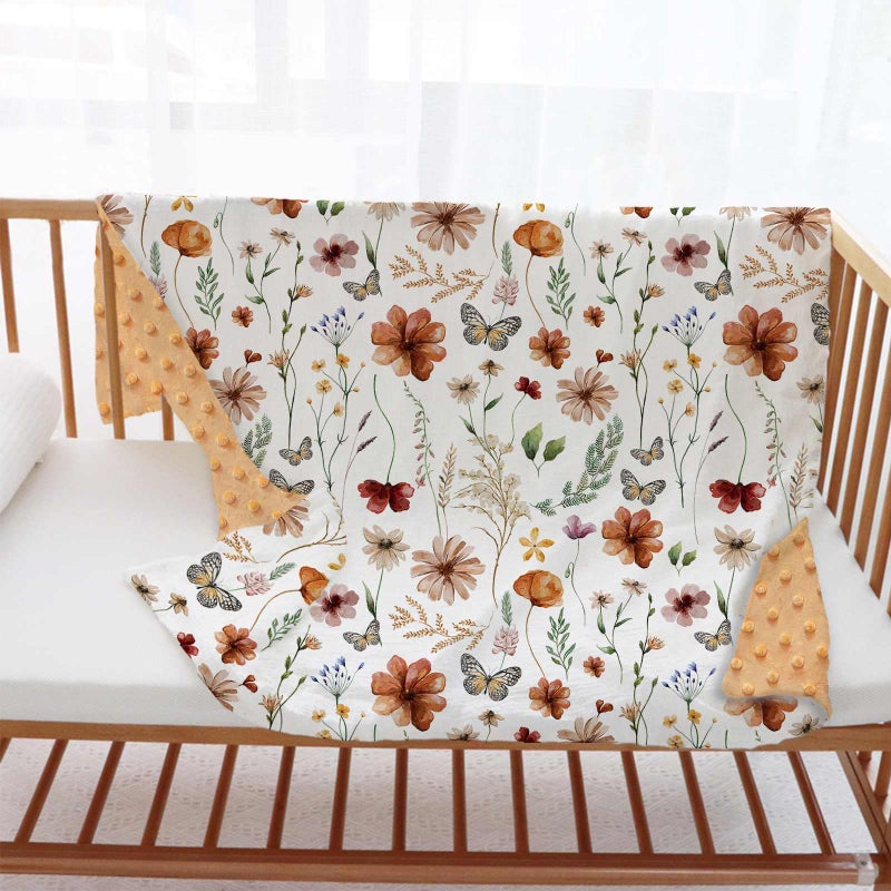 Buerhanerry Loyoot Wildflower Baby Blanket for Girls, Boho Flower Toddler Soft Minky Blanket with Double Layer Dotted Backing, Nursery Newborn Baby Receiving Blanket Butterfly Flower Garden, 30"x40" - Image 4