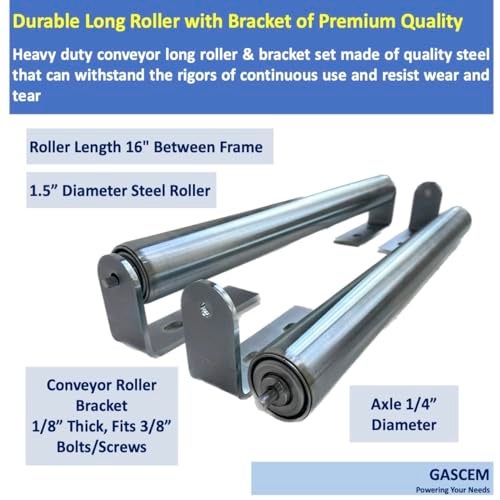 Gascem Long Roller with Bracket Set 16 Length 15 Diameter Galvanized Steel Versatile Support for Roller Stands Woodworking and Conveyors Pack of 2 - Image 3
