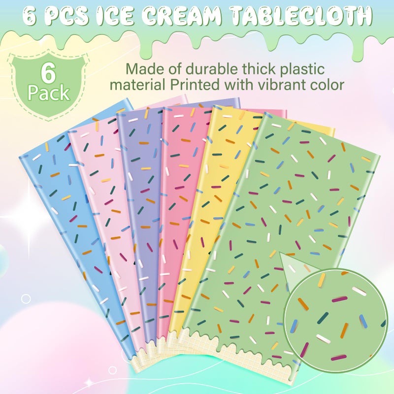 Hallswl 6 Pack Ice Cream Party Decorations Tablecloths,Disposable Plastic Rectangle Table Covers for Baby Shower Sweet One Birthday Donut Themed Party Supplies, 6 Color,54 X 108 Inch - Image 4