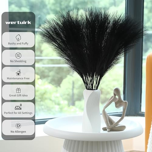 Wertuirk 30pcs Black Pampas Grass - 24 Inch Faux Pampas Grass Decor, Short Artificial Pampas Grass for Gothic Room Decoration, Wedding, Party, Halloween and Home Decor(Black) - Image 3